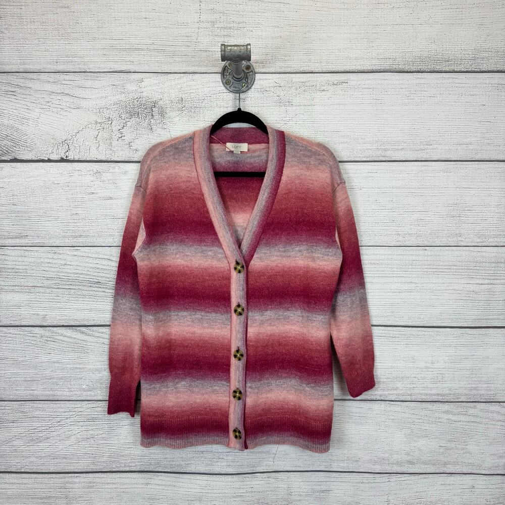 Loft Women's Pink Ombre Knit Button Front Sweater Cardigan Size Medium